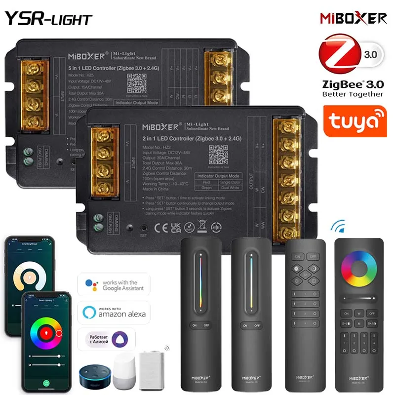 Zigbee3.0+2.4G Miboxer High Current LED Controller DC12-48V 30A  HZ2 HZ5 RF Remote Dim/CCT/RGB/RGB+CCT Light Strp Alexa Google