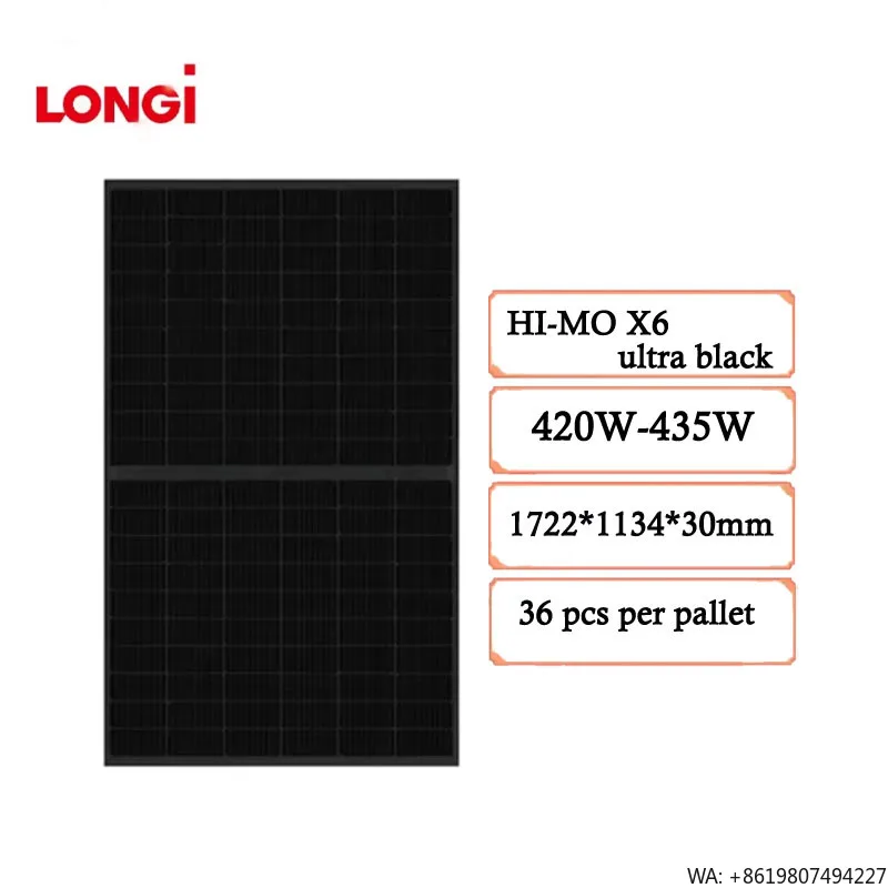 Longi Hi-MO X6 Artist LR5-54HTDB 420-435M Ultra Black High Quality Solar Panel 420w 425w 430w All Black PV Module