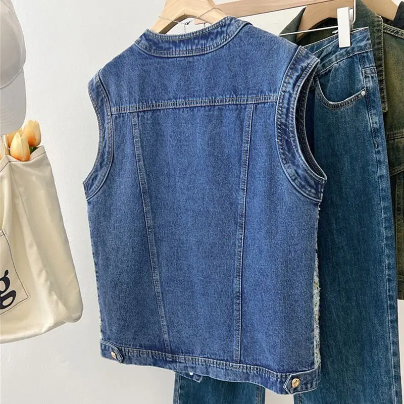 Gilet di jeans per le donne nuovo vestito dalla fasciatura capispalla popolare di quest\'anno 2024 nuovo gilet di moda per il tempo libero