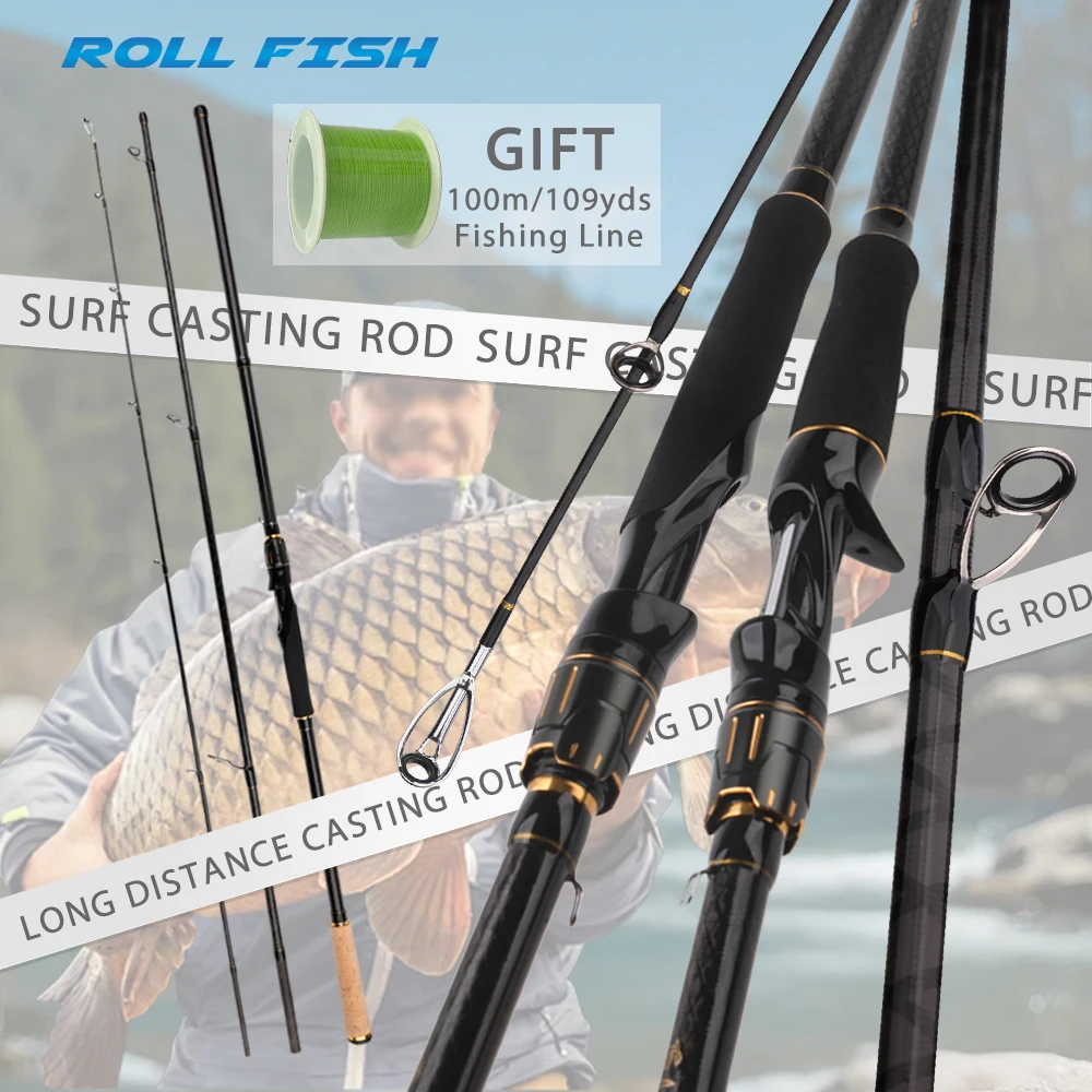 ROLLFISH 3 أقسام البحرية تصفح الصيد رود عالية ألياف الكربون متوسطة العمل الفلين مقبض طويل الصب الصيد رود + 100 متر خط