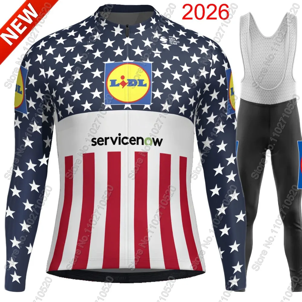 

Lidl 2026 Team Cycling Jersey Set Men Cycling USA Clothing Long Sleeve Road Race Bike Jacket Suit MTB Maillot