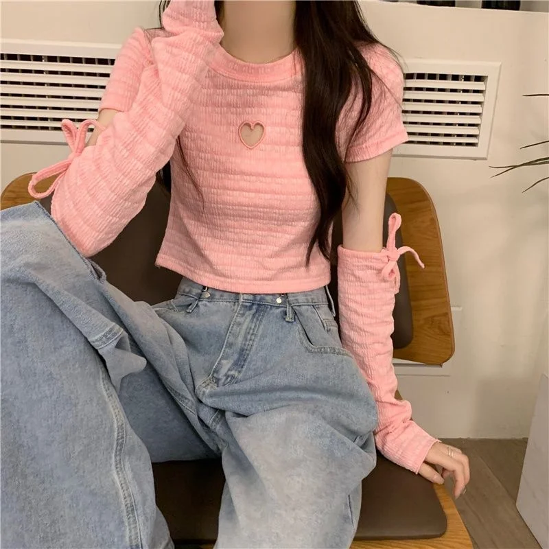 

Detachable Sleeve Knitted Sweater Women Pullovers Sport Summer Drop Shoulder Light Knit Cropped Academia Youthful Outdoor Punk