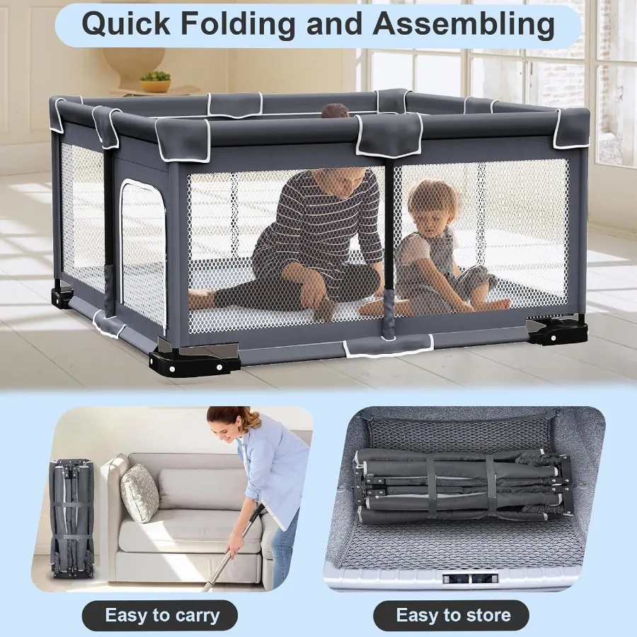 Foldable Baby Playpen with Mat Foldable Playpen for Babies and Toddlers Folding Portable Play Pen Collapsible Play Yard with 2