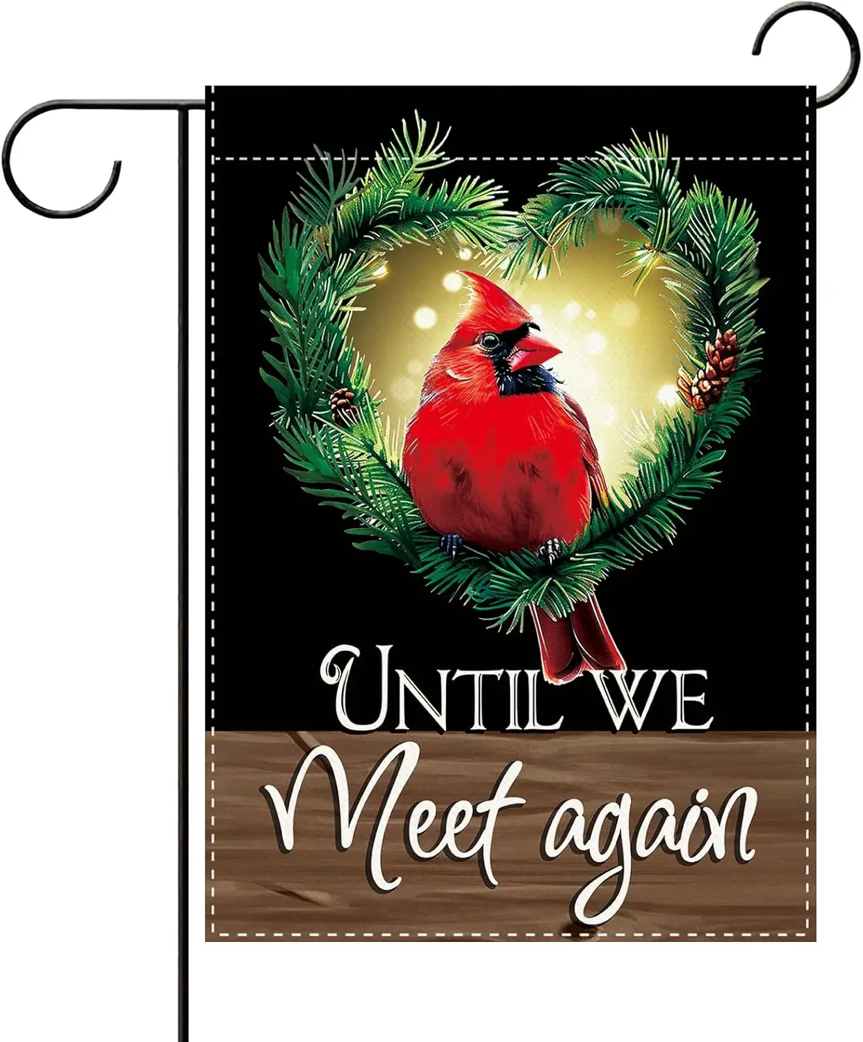 Cardinal Memorial Decorative Garden Flag, Until We Meet Again Red Bird Heart Wreath Small Yard Outside Cemetery Decorations, PPM
