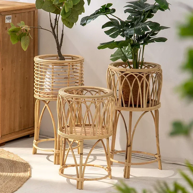 Ins Rattan Stand for Flowers Floor Type Indoor Plant Shelves Homestay Decoration Flower Stand Stable and Durable Rack for Plants