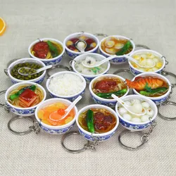 Mini Simulation Food Key Chain Rings Cute Car Bag Keychain Charms Noodle Chinese Pendant Porcelain Food Bowl Keyring Phone Strap
