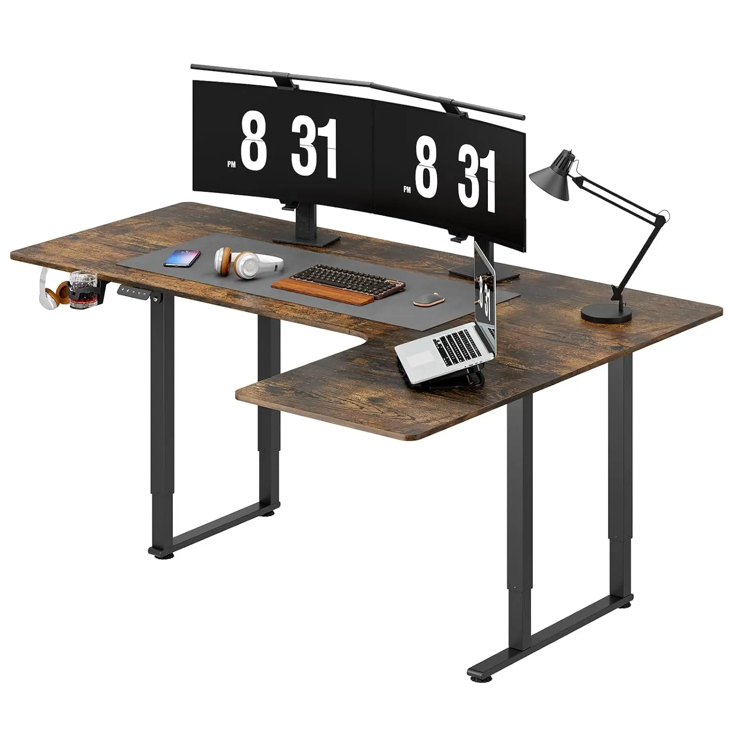 

L Shaped Standing Desk, 71x43 Inches Electric L Stand Up Desk with 4 Legs, Dual Motor and Memory Controller,, Customized