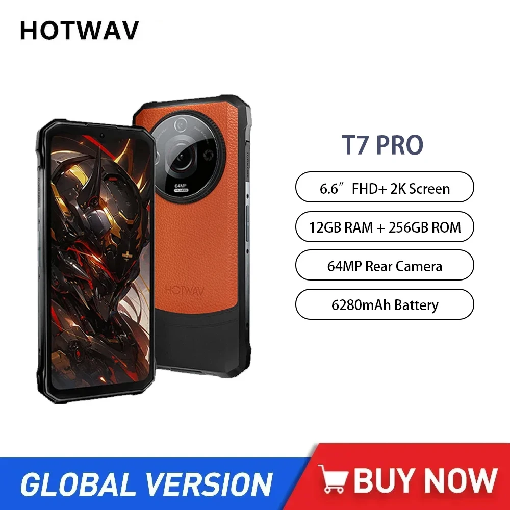 HOTWAV T7 Pro Wytrzymałe smartfony 4G Android 13 6,6 cala FHD + Octa Core 12 (6 + 6) GB 256 GB Telefon komórkowy 64 MP 6280 mAh Bateria NFC