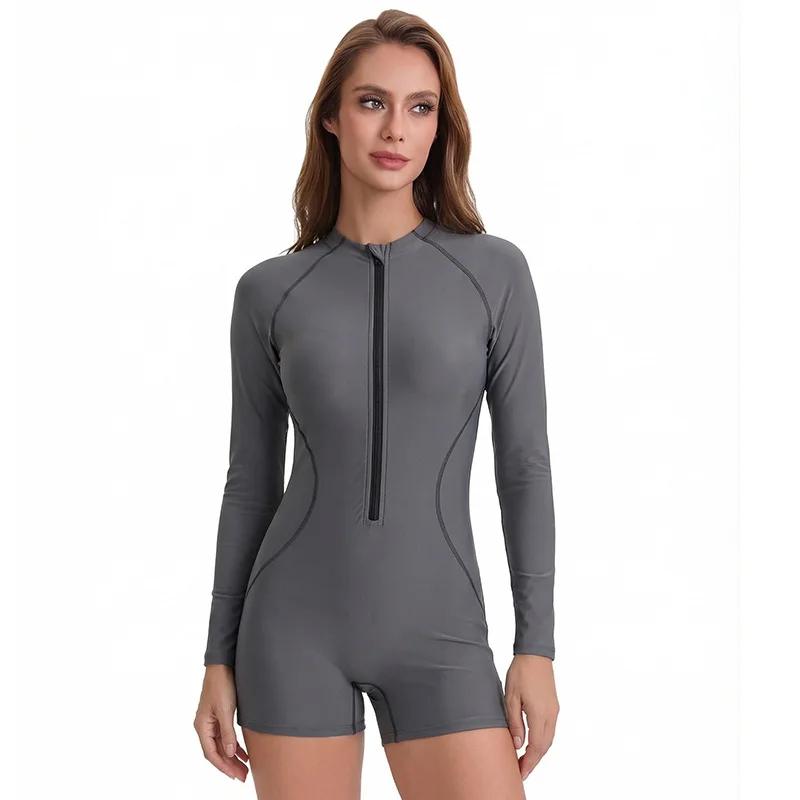 Women's Long Sleeve Swimsuit One Piece Rash Guard Swimwear UV Protection UPF50+ Zipper Diving Surfing Suit Quick Dry