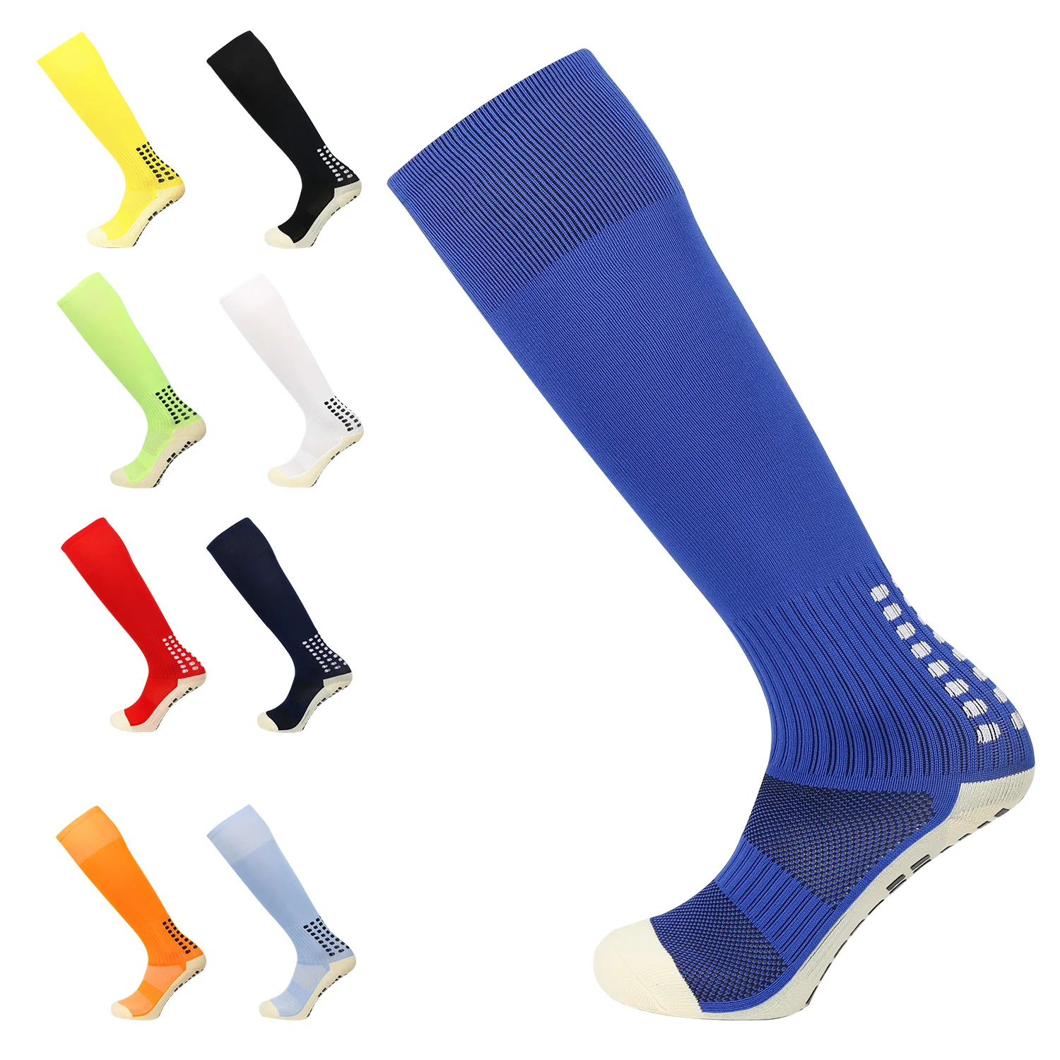 Outdoor football men\'s long socks, sports silicone anti slip bottom, training, summer breathable towel bottom, classic style