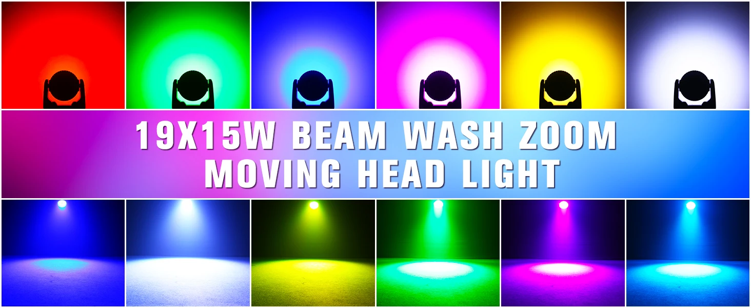 Yiflamefly 19x15W RGBW LED Beam Wash Zoom Moving Head Lights Hochwertige professionelle Bühnenbeleuchtung für DJ Disco Party KTV Bar – Detail 6