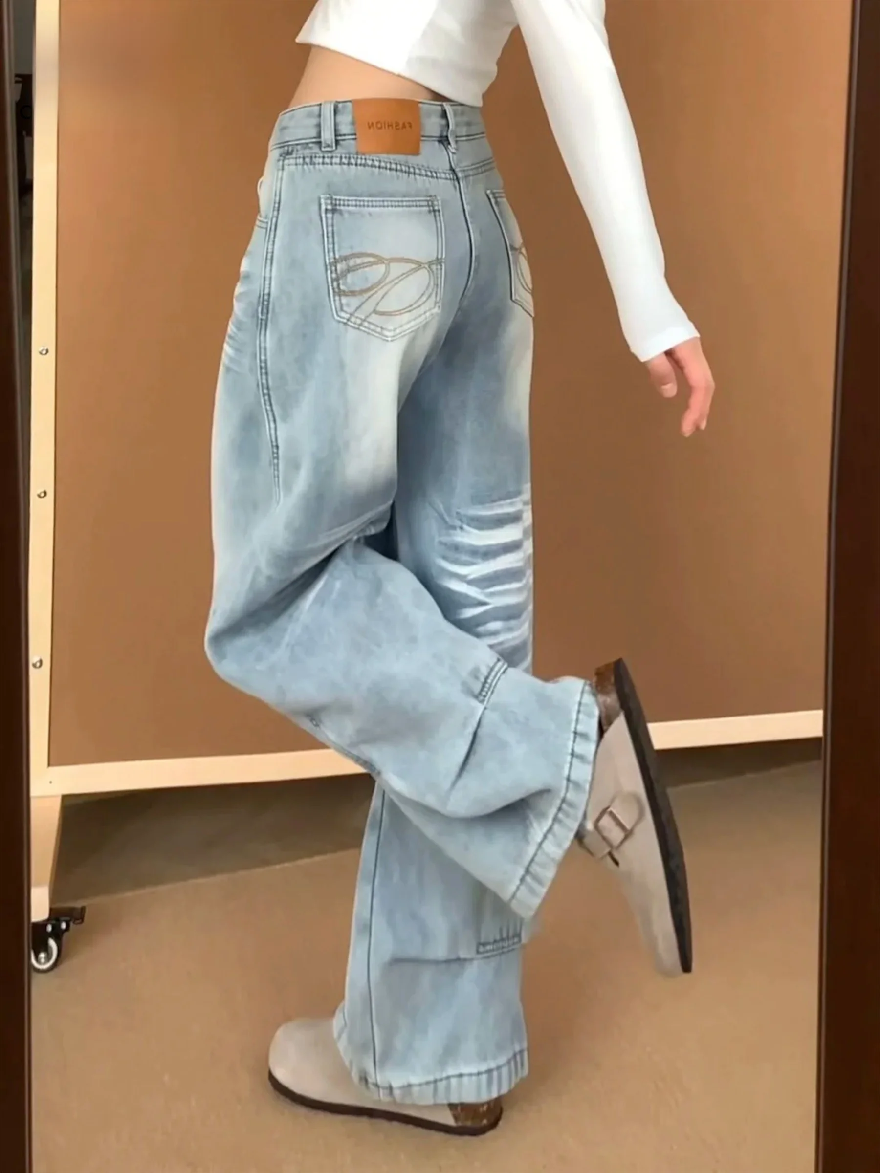

Light Blue American Style Low Waist Casual Jeans Women's New 2026 Summer Straight Loose Slim Wide Leg Long Pants