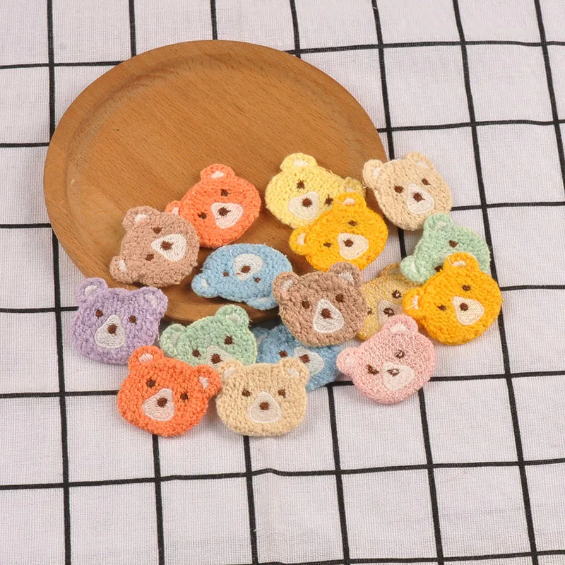 10pcs 37x34mm Lovely Colored Bear Embroidery Patches Sewing Kid Clothes Appliques Accessories DIY Hair Loops Clip Handmade Decor