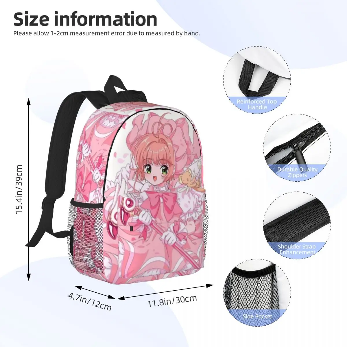 Cardcaptor sakura flor de cerejeira menina mágica novo padrão elegante saco escolar impressão mochila leve 15 polegada