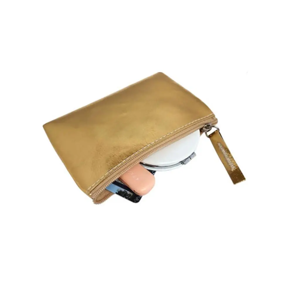 Bolsa de cosméticos de PU brillante, monedero Retro, estilo coreano, bolsa de artículos pequeños, monedero de Color sólido, monedero con cremallera para exteriores