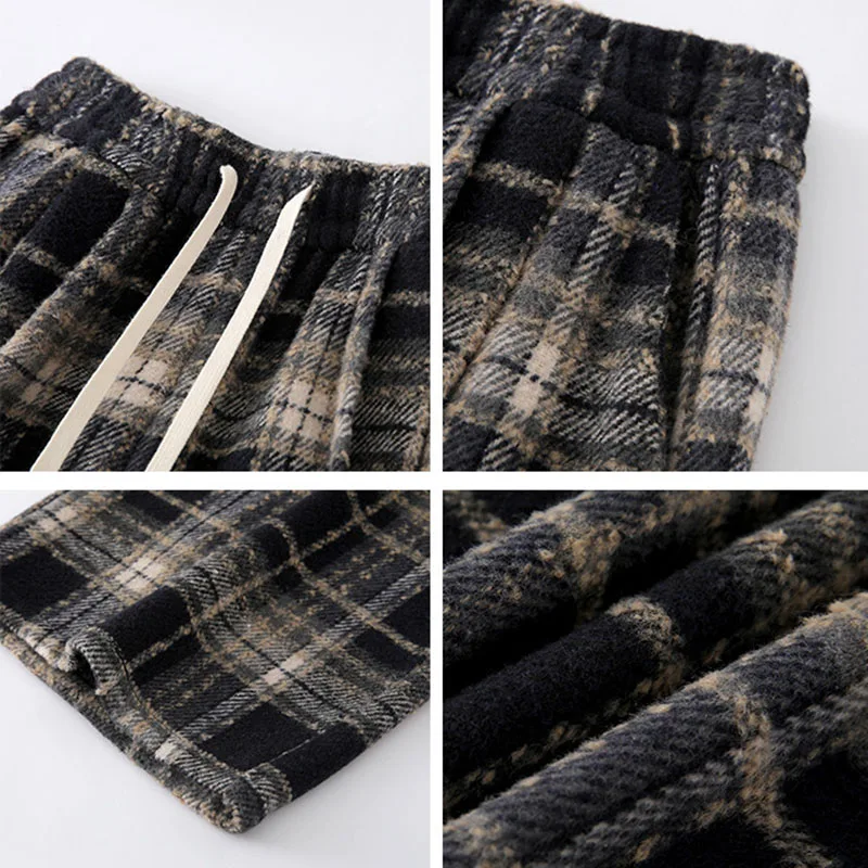 سراويل رياضية نسائية عصرية منقوشة غير رسمية مستقيمة سراويل نسائية مرنة عالية الخصر بالإضافة إلى سراويل مخملية دافئة سراويل فضفاضة للطلاب