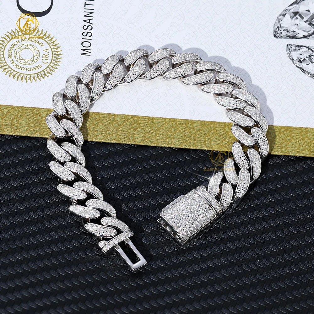 

Fashion Hiphop Cuban Chain Bracelet With 925 Silver Moissanite 8MM 10MM 12MM Sizes For Women Men