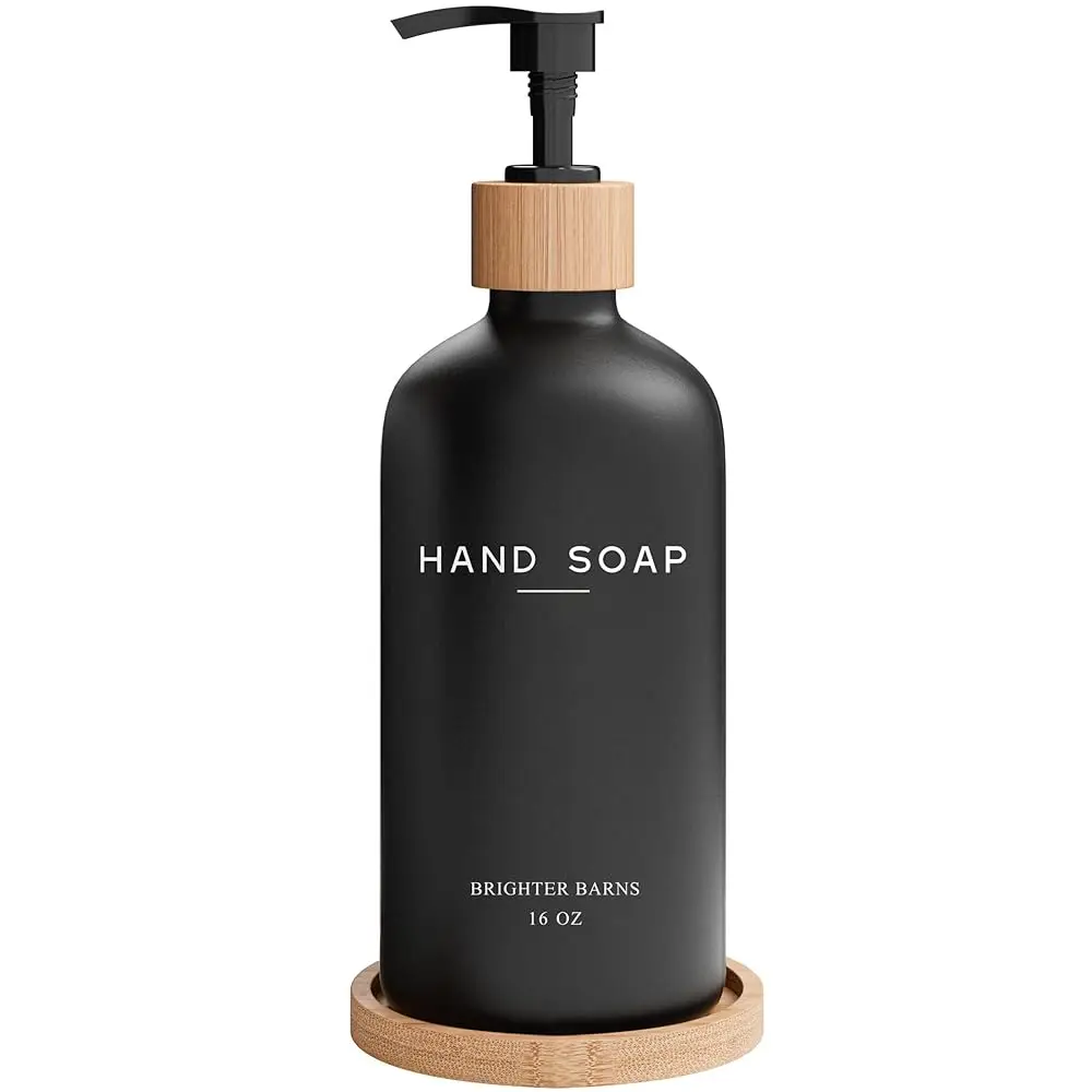 

Набор для ванной комнаты: дозатор для мыла из черного стекла с подставкой - Стеклянная бутылка с помпой - Элитный набор для ванной