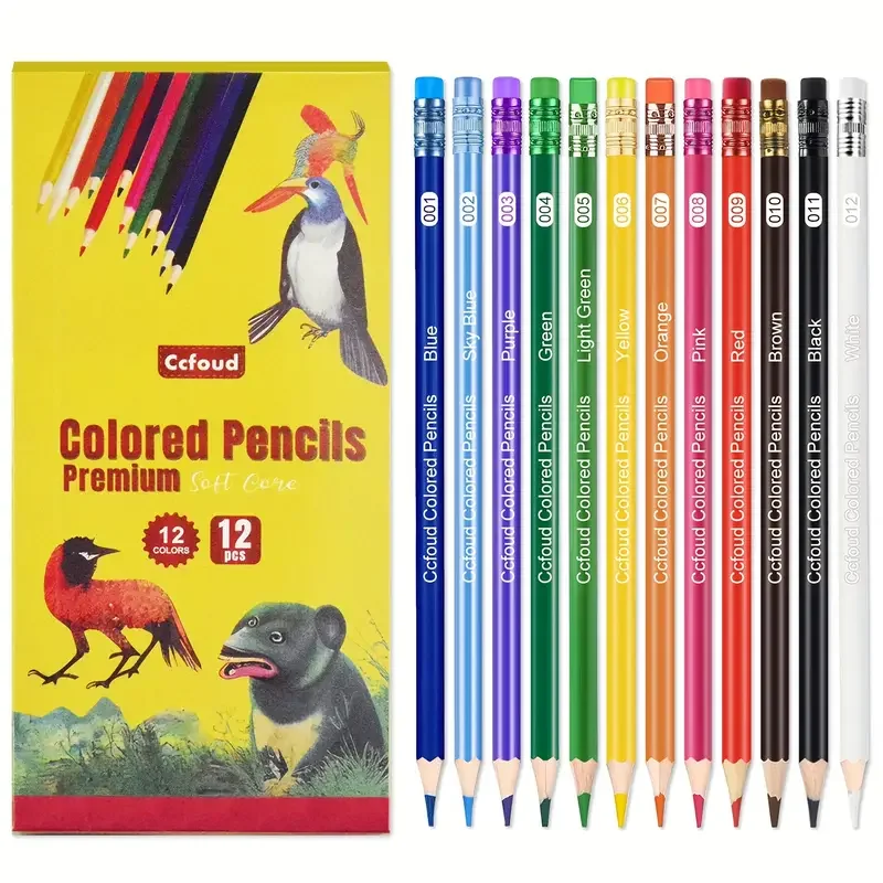 12-Buntstift-Set, farbige, vorgespannte Bleistifte zum Zeichnen, Malen, Schattieren für Kinder, Studenten oder Kinder