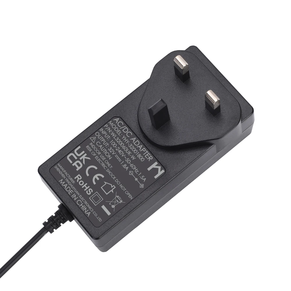 YHY YHY-32001800 32V DC Power Supply 1.8A 60W Wall Mount AC/DC Adapter Plug-in with 100-240V Input 1200mm Cable 3-Year Warranty