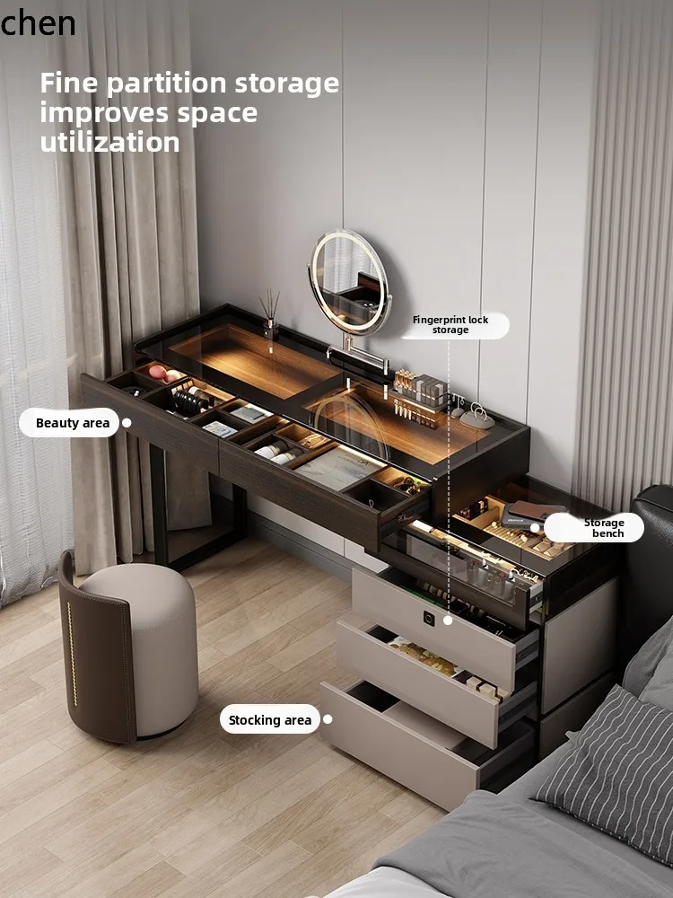 YFY Minimalist Small Apartment Corner Dressing Table and Chest of Drawers Integrated Light Luxury High-End Feel with Fingerprint