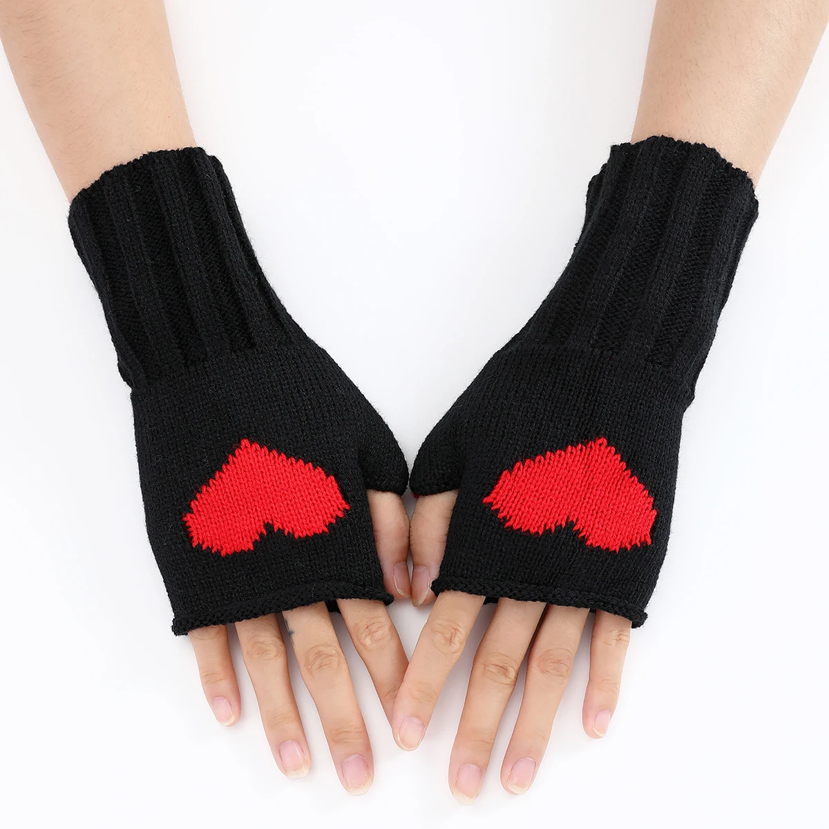 

Winter Half Finger Glove For Womens Girls Soft Warm Heart Knitted Fingerless Hand Wrist Warmer Home Office Autumn Mittens