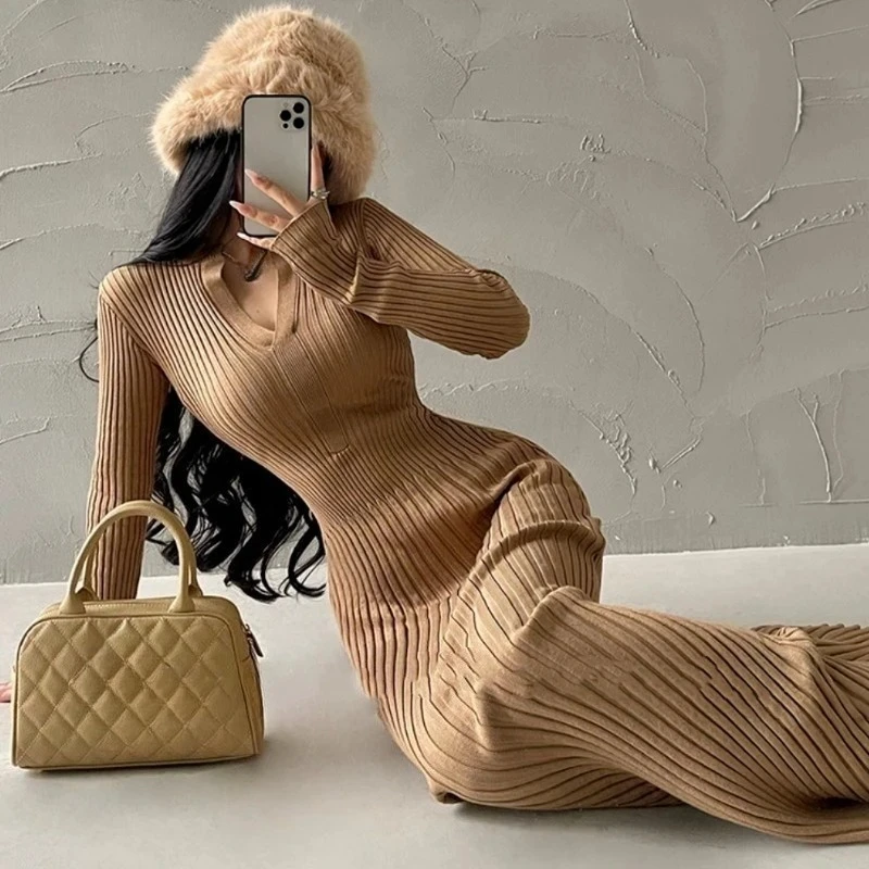 Party Prom Maxi Bodycon Female Knit Dress Black Chic and Elegant Pretty Korean Fashion Loose Trendy 2025 Women's Crochet Dresses