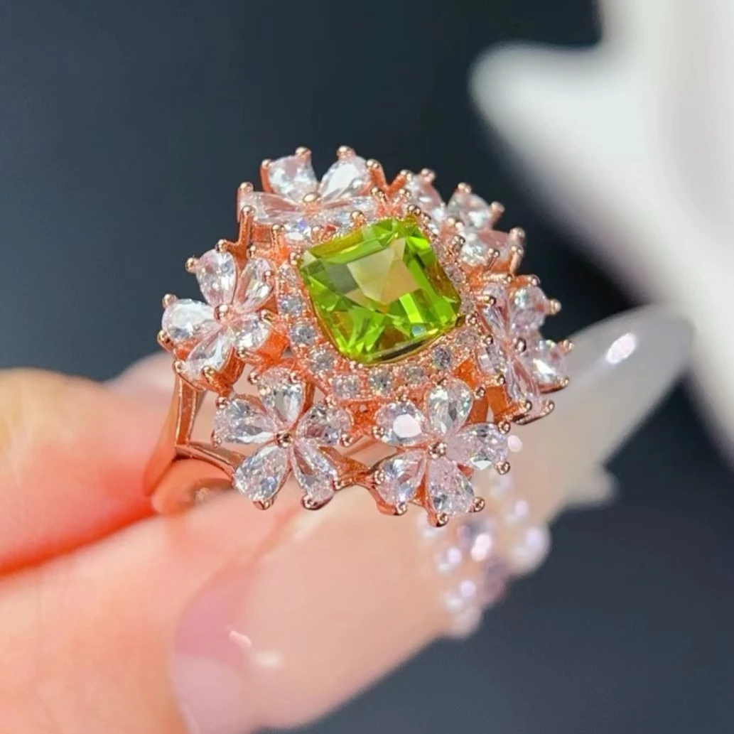 

Кольцо с натуральным перидотом и сертификатом, 6 мм, 0.8 карата, класс VVS, серебро 925 пробы, ювелирное изделие с позолотой 18K, кольцо с драгоценным камнем из серебра.