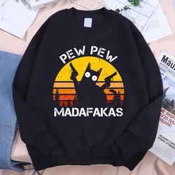 Pew Pew Madafakas Cat With Two Guns Sweatshirt Men Hip Hop Warm Hoody Vintage Thicken Streetwear Unisex High Quality Hoodies