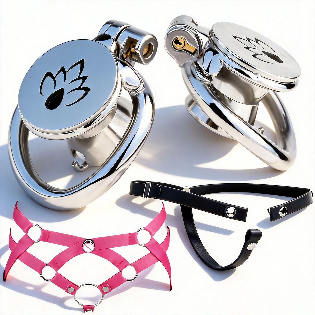 FRRK 4mm PA Piercing Chastity Cage With Silicone New Strap SM Sex Toy Sadism Inverted Lockcock Device CBT Adult Penis Ring
