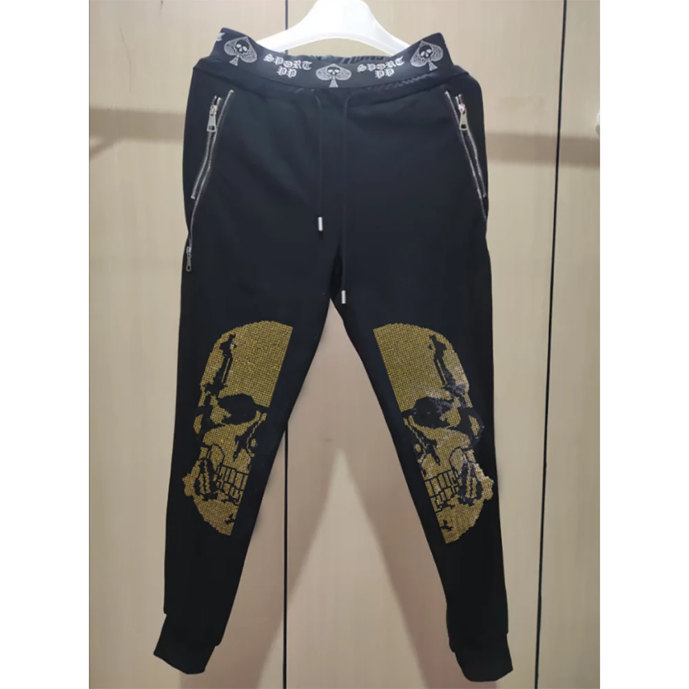 Men's Street Style Sports Casual Pants Skull Head Diamond Heavy Craftsmanship Male Pants Hip-hop Trend Luxury Homme Clothing
