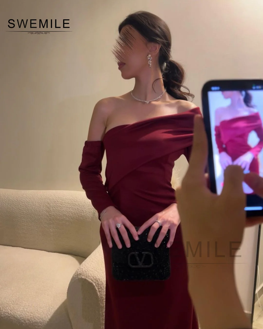 Prom Dresses One-Shoulder Red Formal Occasion Dresses Long Dresses Women'S Evening Dresses Prom Dress Women Long Sleeves