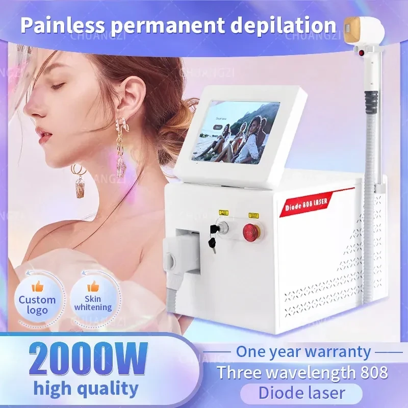 Laser Professional Painless Hair Removal Machine, 808nm High Power Diode Laser, 3 Wavelengths, For Beauty Salons