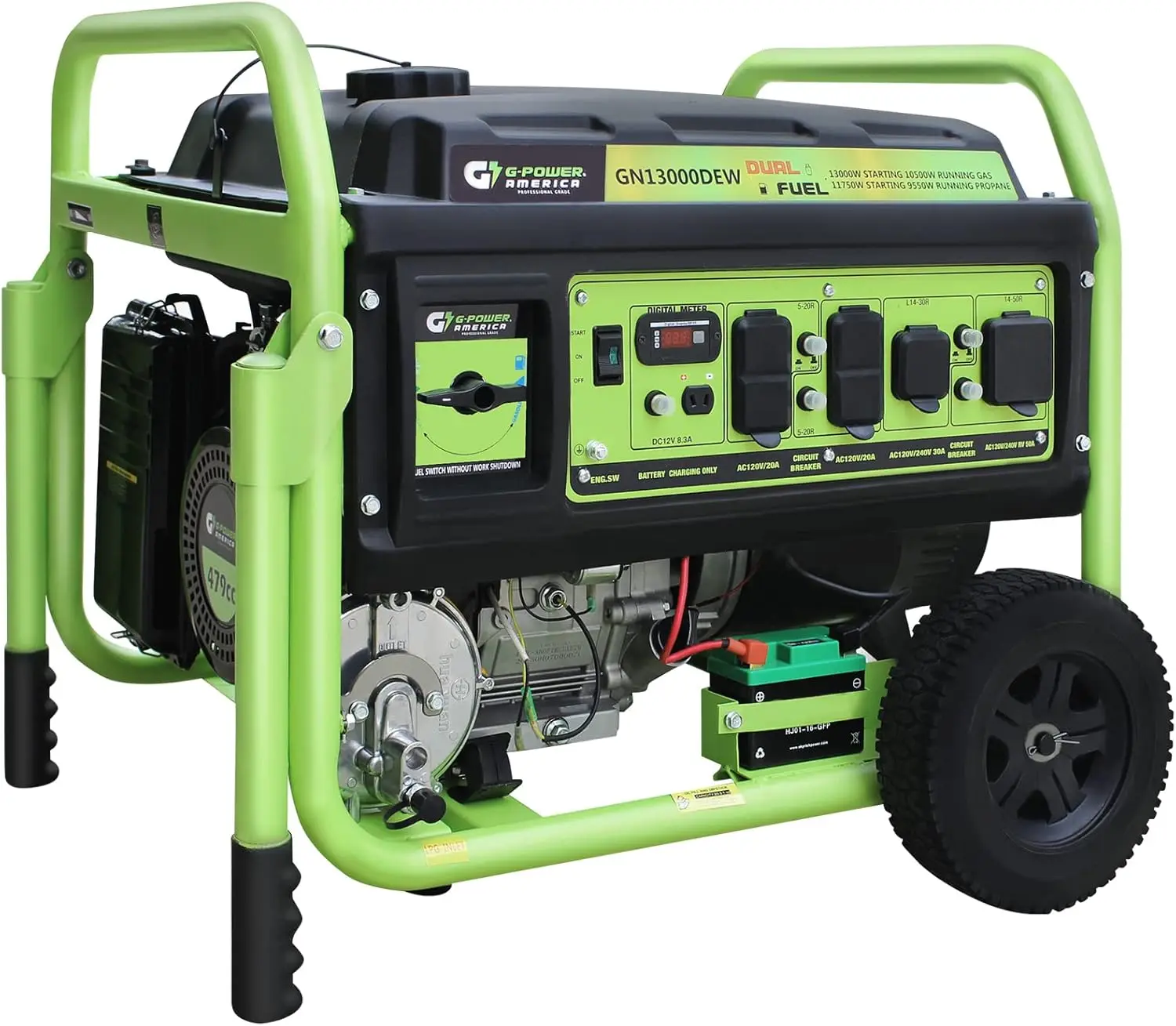 

13000 Watt Dual Fuel Portable Generator,Gas or Propane Powered,Electric Start,Home Back Up & RV Ready