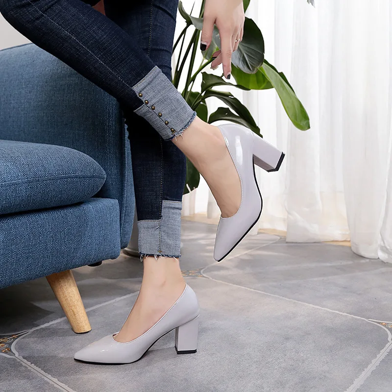 Women Pumps Ladies Sweet Thick High Heels Female Sexy Office Pointed Toe Dress Work Pump Cute Shoes Ladies Footwear