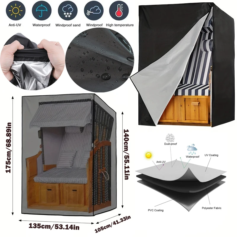 

210D Black Outdoor Beach Chair Cover, Waterproof Garden Swing Chair Cover, Durable Patio Furniture Protector