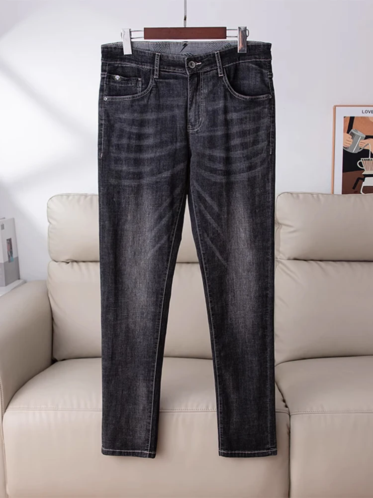 

Мужские повседневные универсальные джинсы с высокой эластичностью, средней посадкой, длинные брюки для ежедневной носки, на все сезоны, китайский бренд