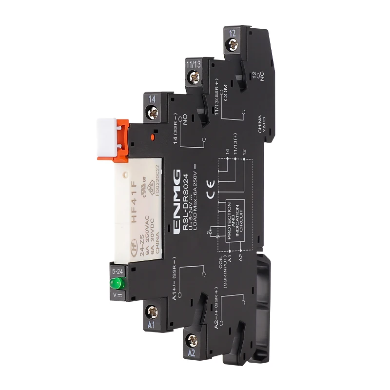 ENMG Thin Slice Intermediate Relay 6A DC 24v Small Thin Electromagnetic Module Interface Type DIN Rail Mount LED Display Light