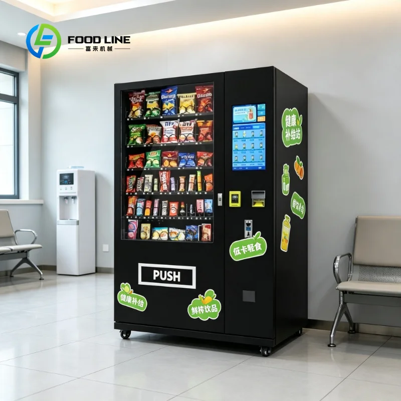 Refrigerated Snack Beverage Vending Machine Multiple Payment System Support Coin Cash Credit Card QR Code Scanning