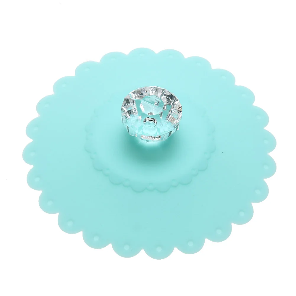 Dust-Proof Silicone Mug Covers Bright Color Drink Cup Lids Transparent Diamond with Flowers Pattern Cup Lids