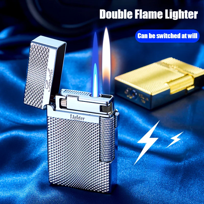 Metal Loud Double Fire Direct Rush + Open Flame Electroplating Inflatable Lighter Novel Cigarette Lighters & Smoking Accessories