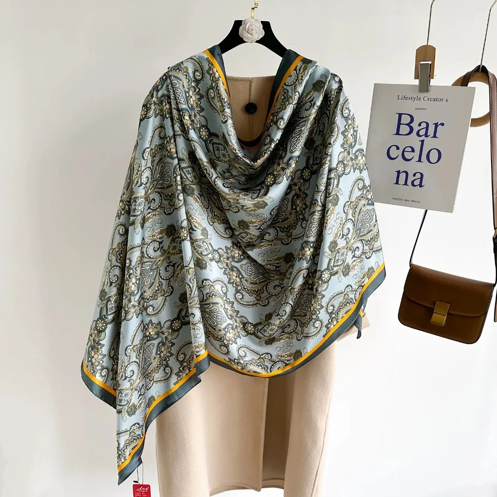 エレガントな花シルクスカーフショール日焼け止め薄いサテンネックスカーフソフトラージビーチヒジャーブレディース/ガールズ