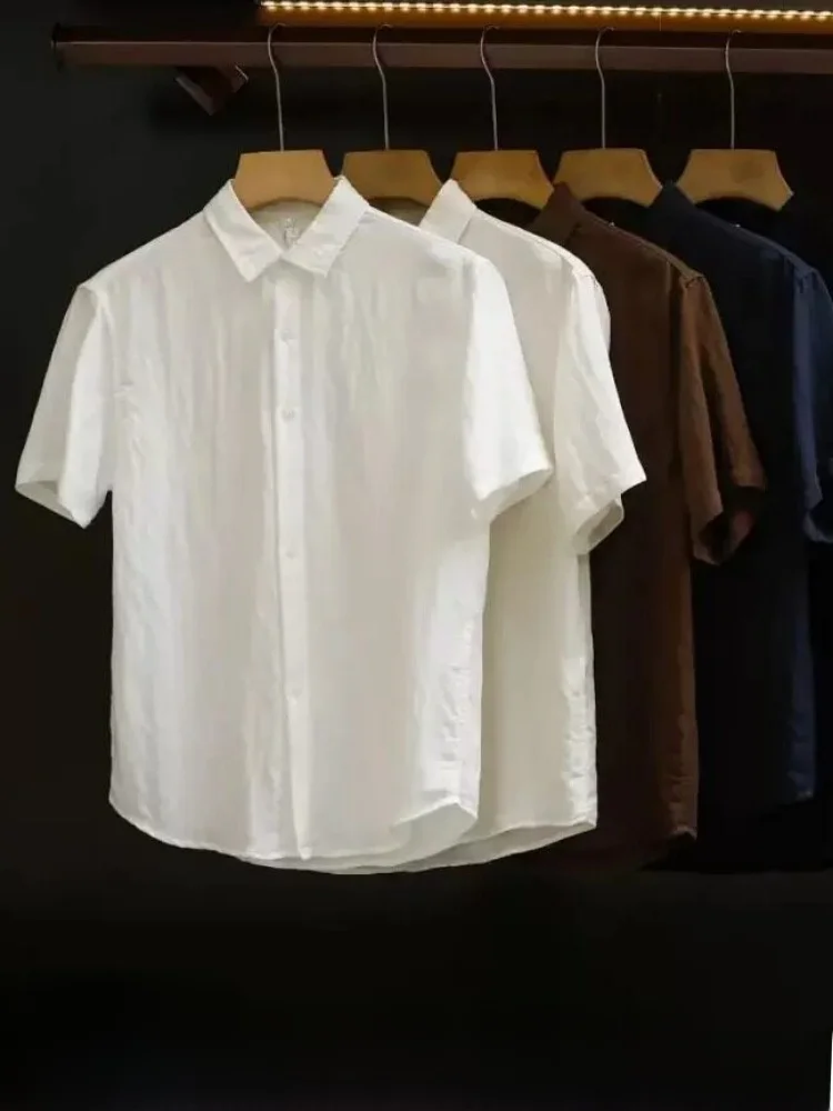 

Line! Lenzing Lyocell Linen Blend! Cool Breathable! Summer Men's Fashion Lightweight Short Sleeve Shirt