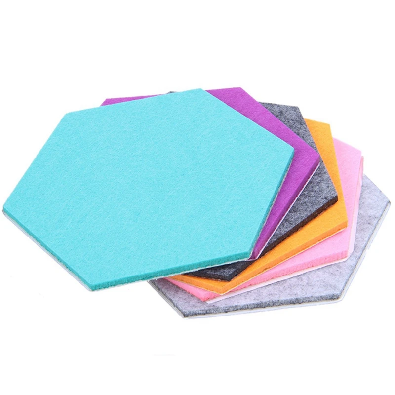 Set Of 6 Hexagon Felt Pin Board Self Adhesive Bulletin Memo Photo Cork Boards Colorful Foam Wall Decorative Tiles With 6 Pushpin