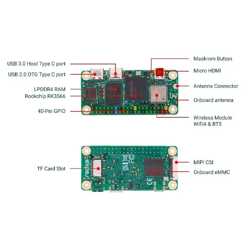 A ZERO 3W quad-core mini placa de desarrollo de alto rendimiento chip RK3566 Cortex ® A55