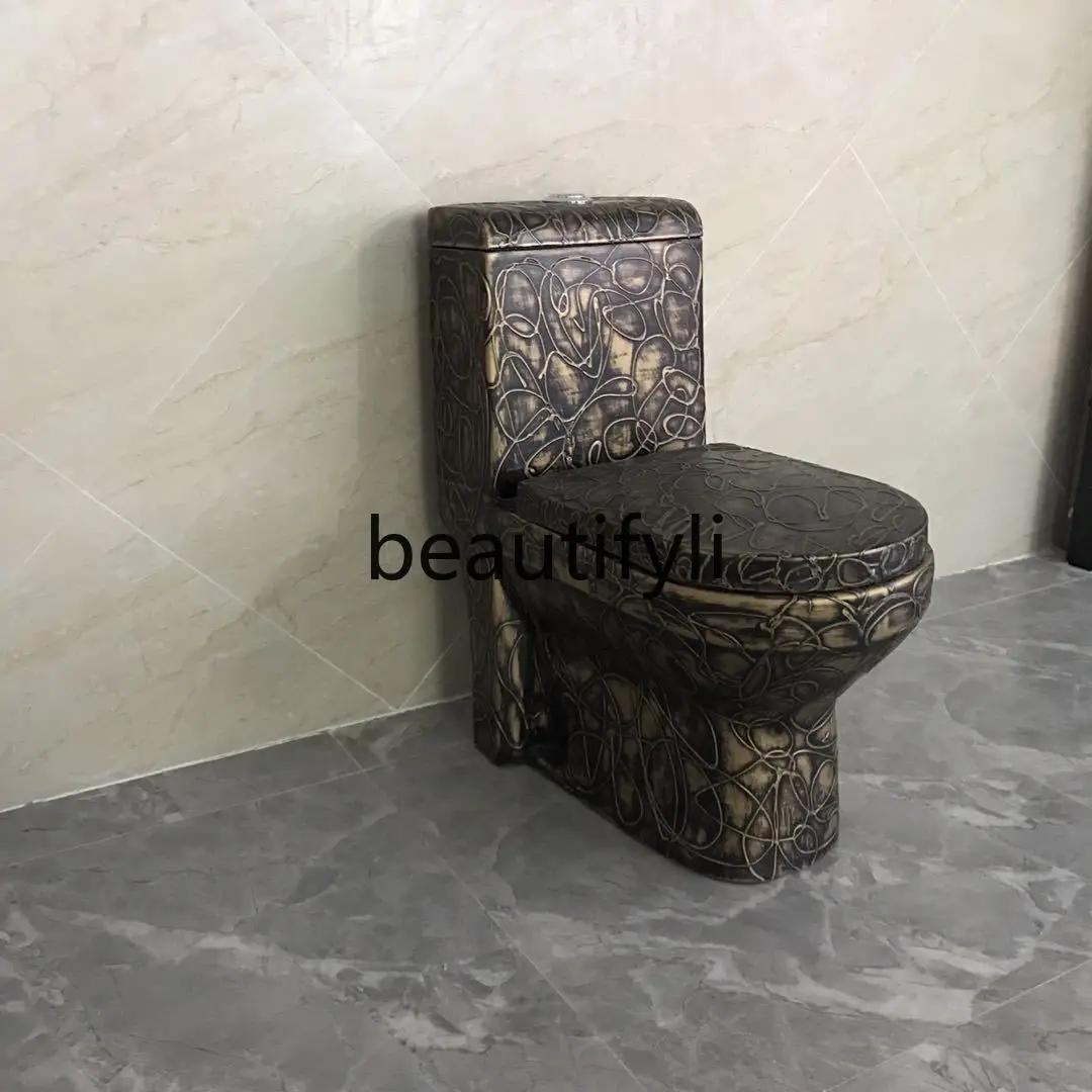 Boutique high-end wood grain toilet, siphon type one-piece antique toilet, ceramic, marble pattern