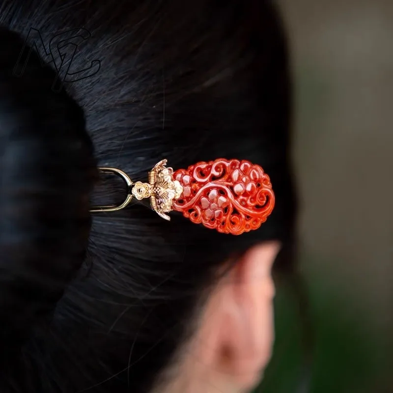 

Popular Jade Stone Barrettes Flowers Beads DIY Hairpin Jadeite Jewelry Amulet Fashion Accessories Natural Chinese Gifts Women