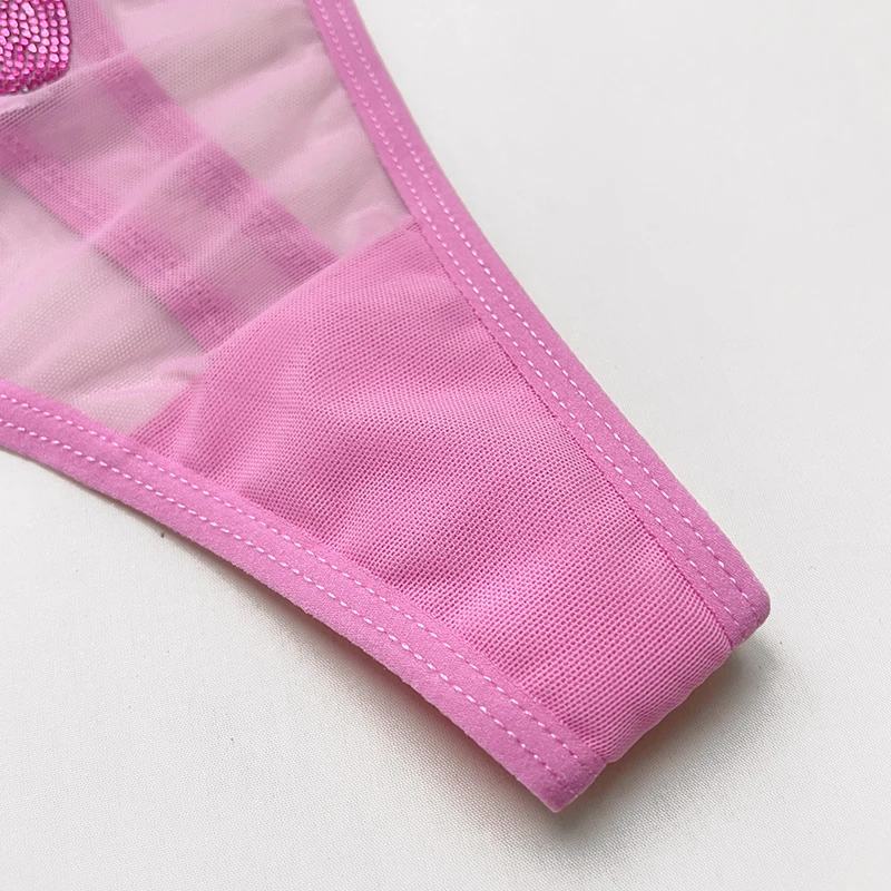 Spitzen-Netzstoff Damen-Slips Sexy Tanga Transparente Strass-Herz-Unterhosen Unterwäsche Mädchen G-String Dessous Fitness T-Back – Detail 12