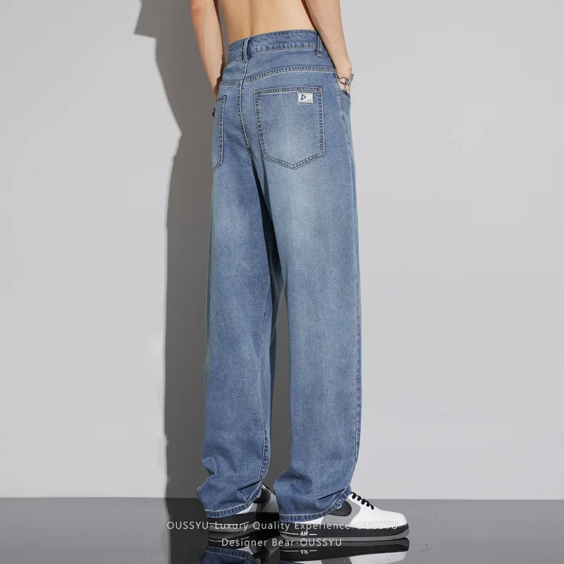 High Quality Summer Thin Jeans Men's Lyocell Drape Breathable Loose Denim Pants Cool Elastic Korean Casual Trousers Streetwear