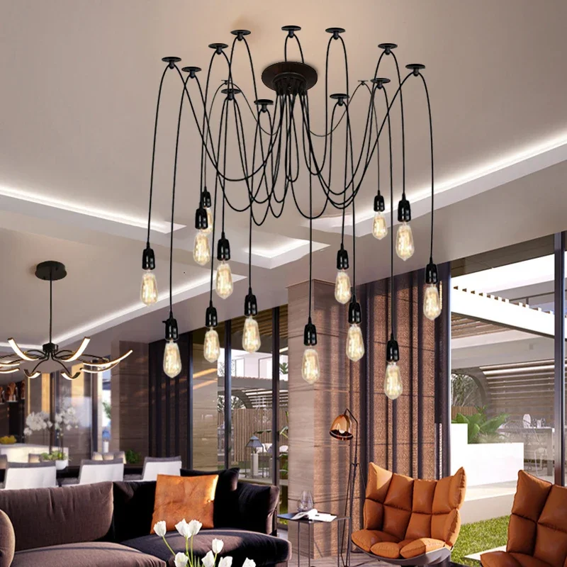 Spider Chandelier E27 LED Pendant Lights Retro Vintage Bar Restaurant Dining Room Lighting Fixture